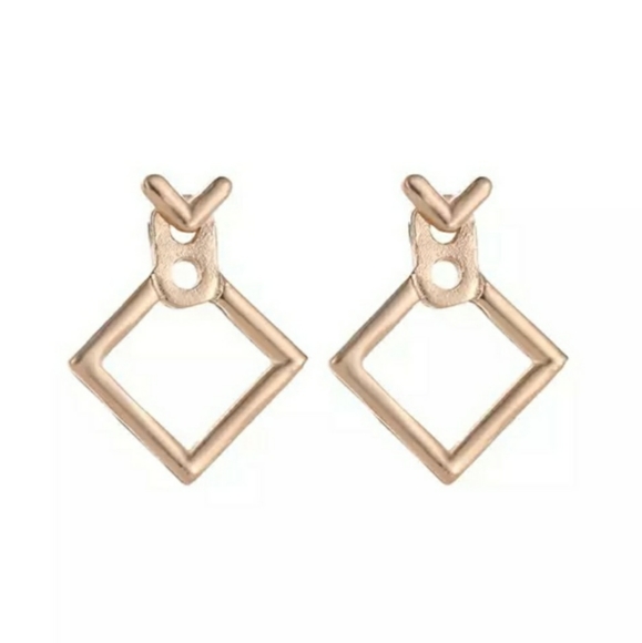 NEW Gold Tone Geomeric Square Jacket Earrings - Picture 2 of 3